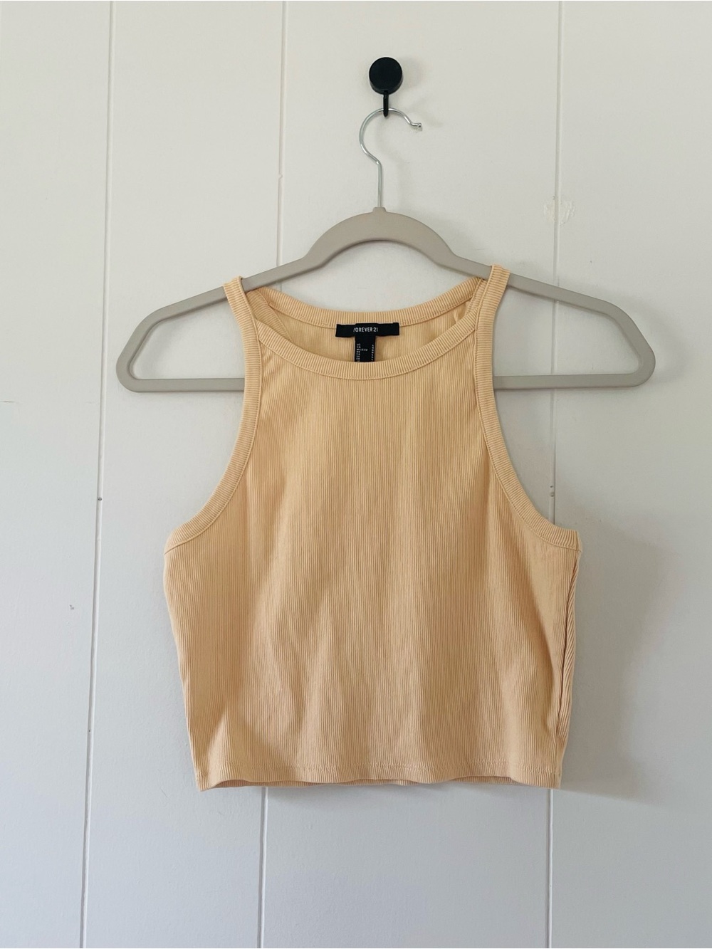 Forever 21 tan Ribbed High Neck Crop Tank Top